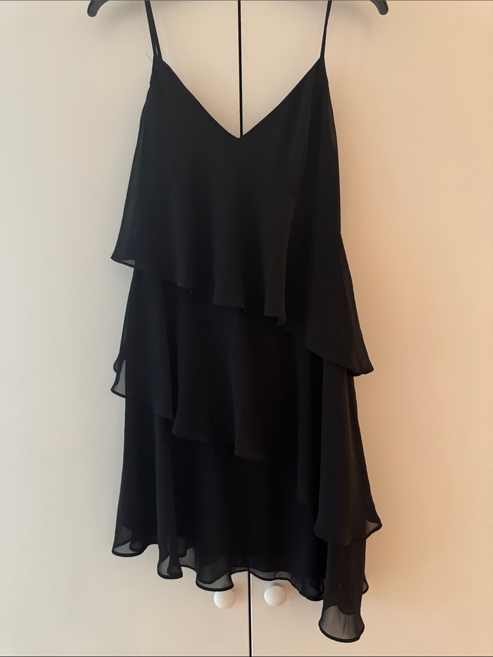 Little Black Layered Chiffon Dress | Flowy Asymmetrical Hem